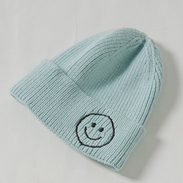 Gorro de punto para niños, para padres e hijos, otoño e invierno, nuevo gorro coreano lindo bordado de lana con sonrisa para niños y niñas