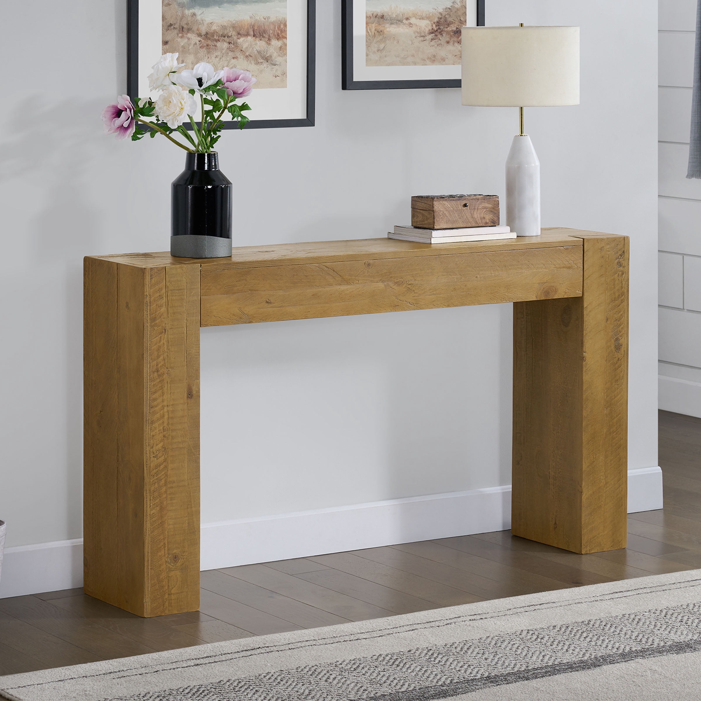 Alaterre Furniture Stockyard Solid Wood Console Table - 56in Modern Farmhouse Entryway Table, Oak