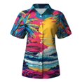 thumbnail image 4 of ASDFVBKG Hawaiian Shirt Women Hawaii T-Shirt Tropical Floral Printed V Neck Shirts Soft Cool Summer Beach Button Up Blouse Hot Pink M, 4 of 6