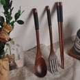 thumbnail image 6 of 6X Wooden Flatware Set, Wooden Portable Set Chopsticks Spoon Fork Tableware Dinnerware with Black Twining Thread, 6 of 8