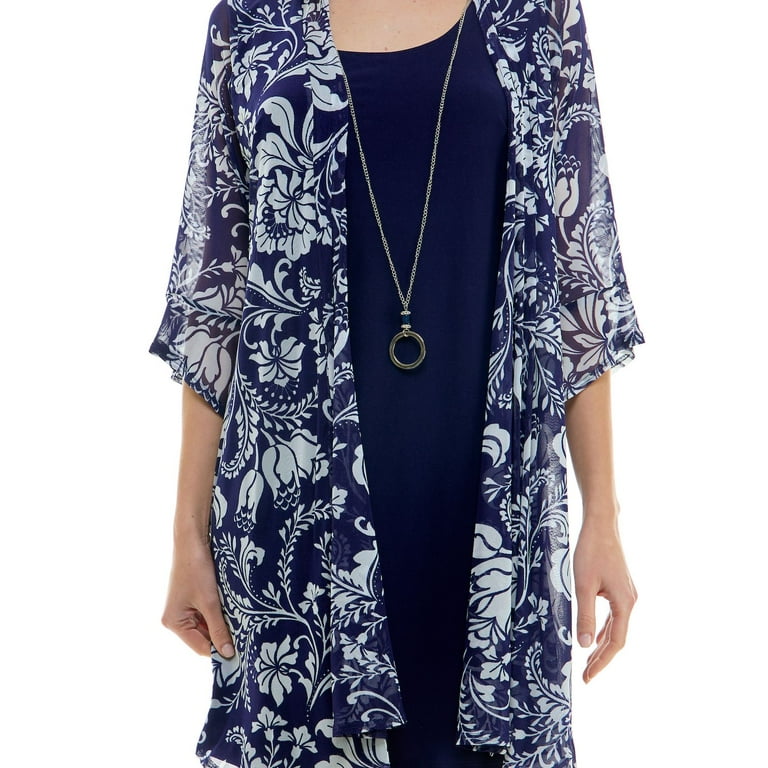 Lilac Navy Cardigan Women's Luxology 2-Piece 3/4 Bell Sleeve