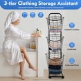 thumbnail image 5 of 3 Tier Rolling Laundry Basket, Metal Mesh Wire Laundry Basket Cart w/Wheels, Tilt-out Clothing Sorting Hamper Organizer Open Storage for Home, Hotel, Mall, Bathroom, Bedroom, Dorm (Black), 5 of 13