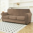 thumbnail image 5 of JIAN YA NA Stretch Velvet Sofa Covers, Plush Armchair Loveseat Couch Slipcover, Non-slip Furniture Protector, Friendly to Pets (Camel, For Armhair), 5 of 12