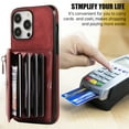 thumbnail image 3 of for iPhone 16 Pro Max Case with Zipper Card Holders and Crossbody Strap & Short Belt for Women, RFID Blocking PU Leather Button Flip Shockproof Wallet Case Cover for iPhone 16 Pro Max - Red, 3 of 10