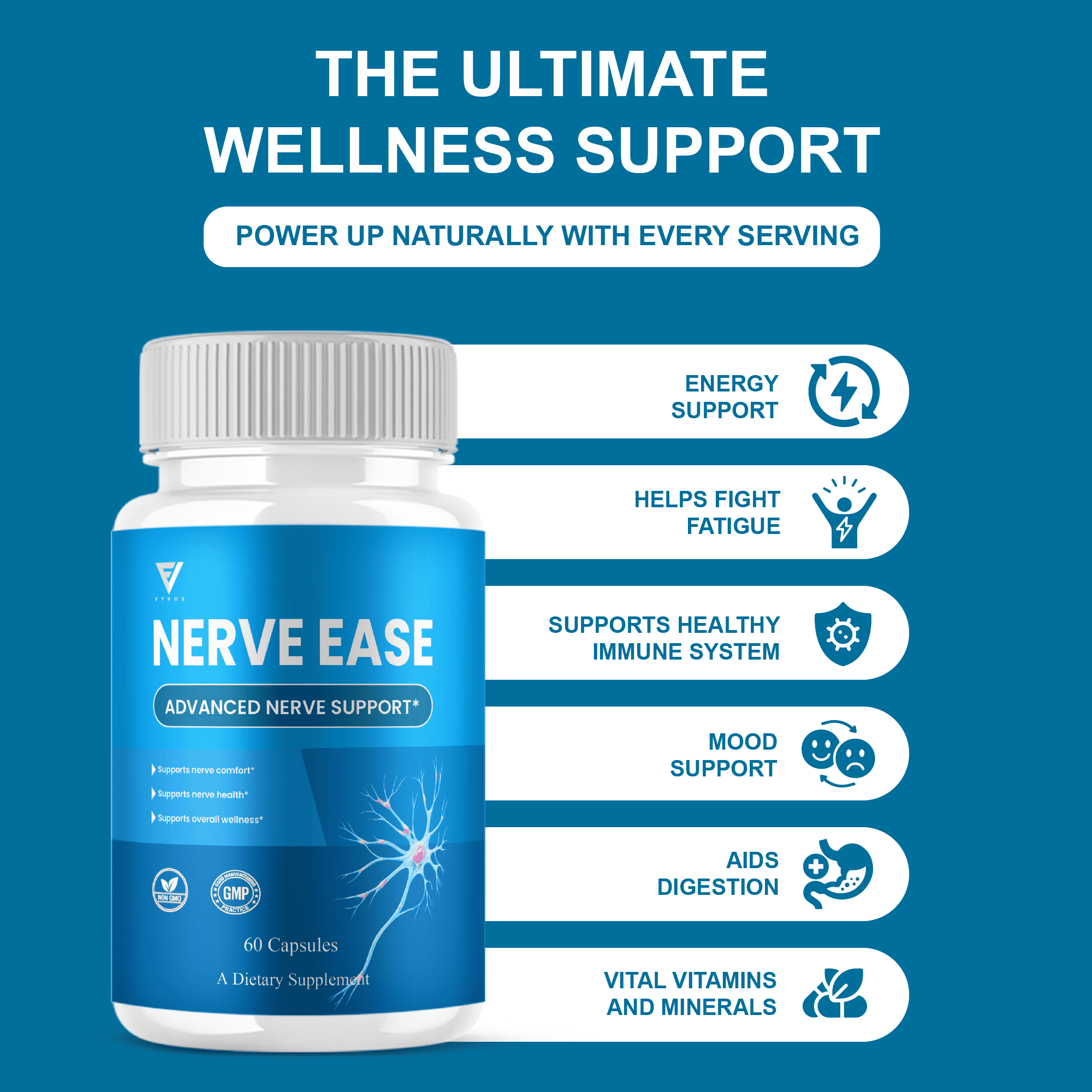 Nerve Ease Pills, NerveEase Premium Nootropic Supplement (60 Capsules)