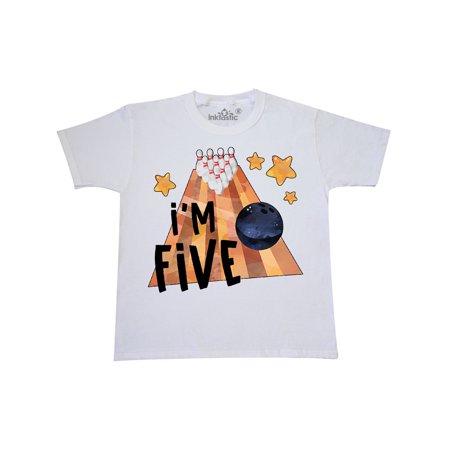 Inktastic I'm Five Bowling Ball and Pins 5th Birthday Child Short Sleeve T-Shirt Unisex White XS