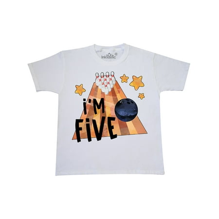 Inktastic I'm Five Bowling Ball and Pins 5th Birthday Child Short Sleeve T-Shirt Unisex White XS