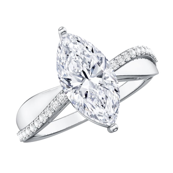 Rosec Jewels 2 Carat Lab Grown Diamond Marquise Engagement Ring (IGI Certified, E-VS1 Quality) - Diamond Solitaire Ring for Women, 925 Sterling Silver, US 4.00