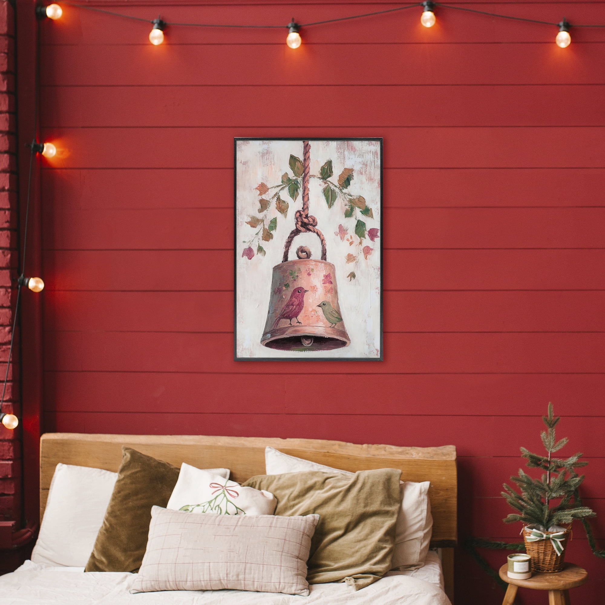 Vintage Christmas Bell Black Framed Giclee Art, design by Petal Prints Design