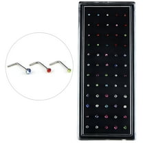 DESIGNICE 60Pcs/Set Stainless Steel Cz Crystal L Shape Nose Ring