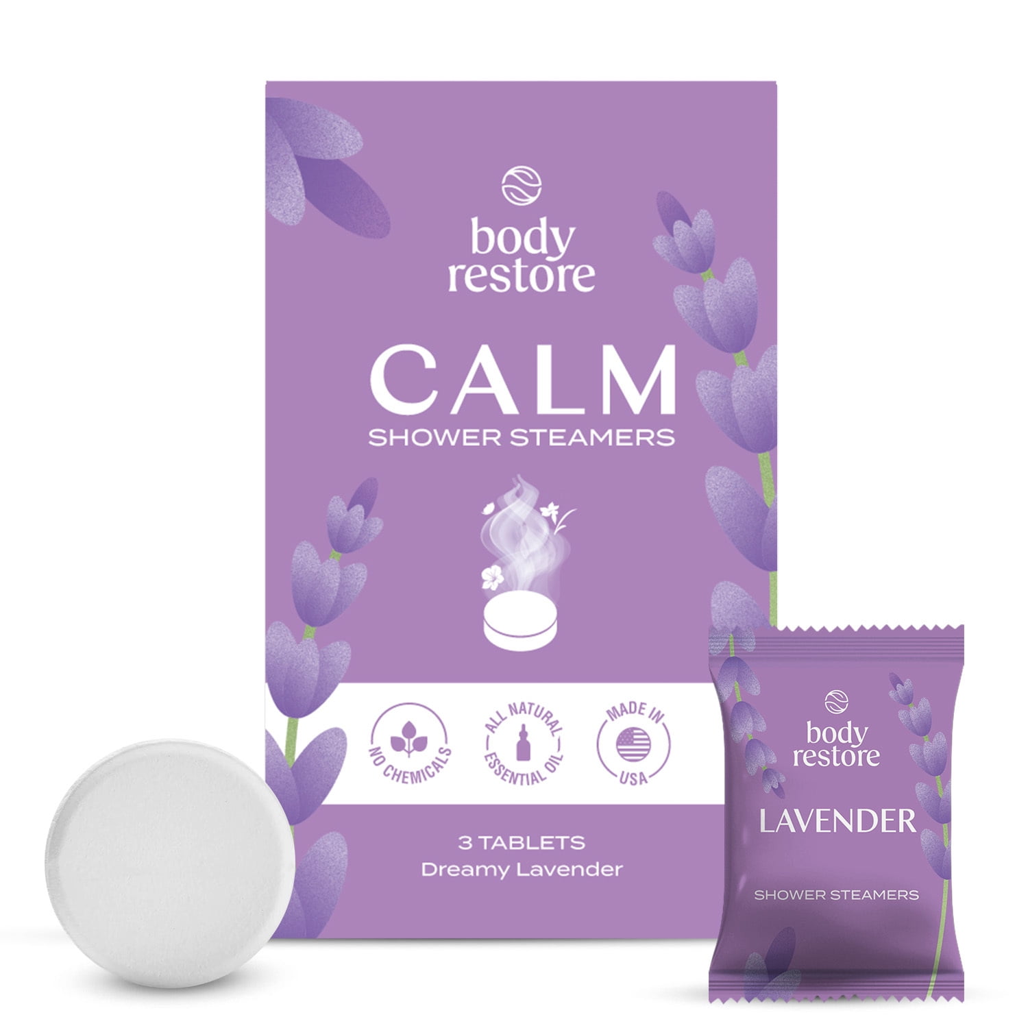 Body Restore 3 Count Aromatherapy Shower Steamers, Essential Oils, Lavender