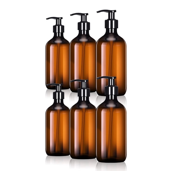 Lsupdaol 6 Pack Amber Soap Dispenser Empty Plastic Pump Bottles Dispenser Refillable Shampoo Container for Hand Sanitizer Soap Lotion Body Wash Conditioner Bathroom Kitchen Travel(12 oz)