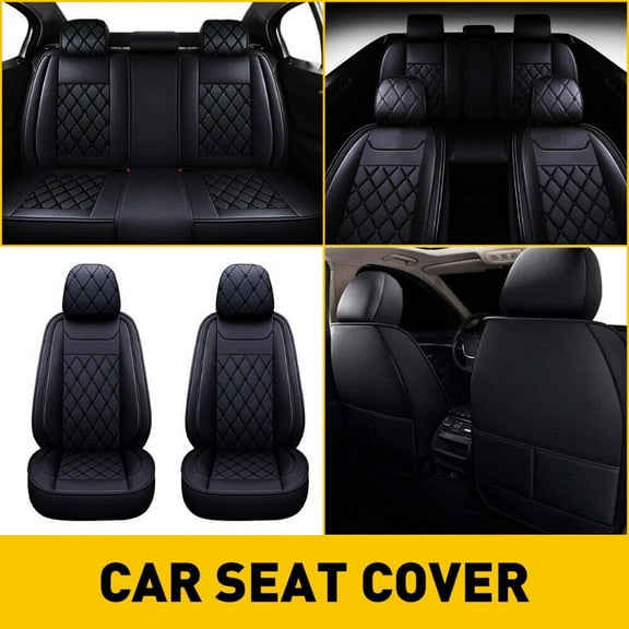 Open Box Leather Car Seat Cover 5 Seats for Chevy Silverado GMC Sierra 1500 2500HD 3500HD 2007-2022 Full Set Cushion Seat Covers for Cars Durable Waterproof, Black
