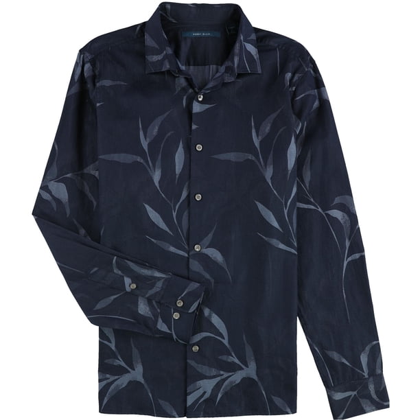 Perry Ellis Mens Floral Button Up Shirt, darkblue, L Neck