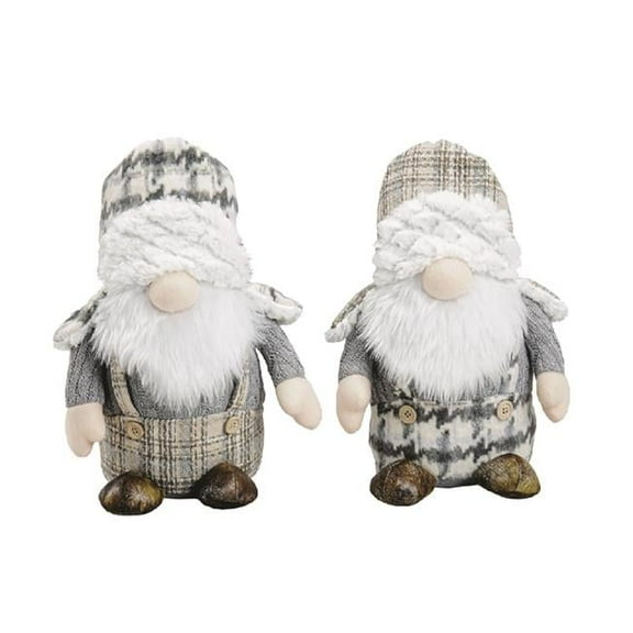 Santas Workshop 1963 11 in. Gray Plaid Gnomes - Set of 2