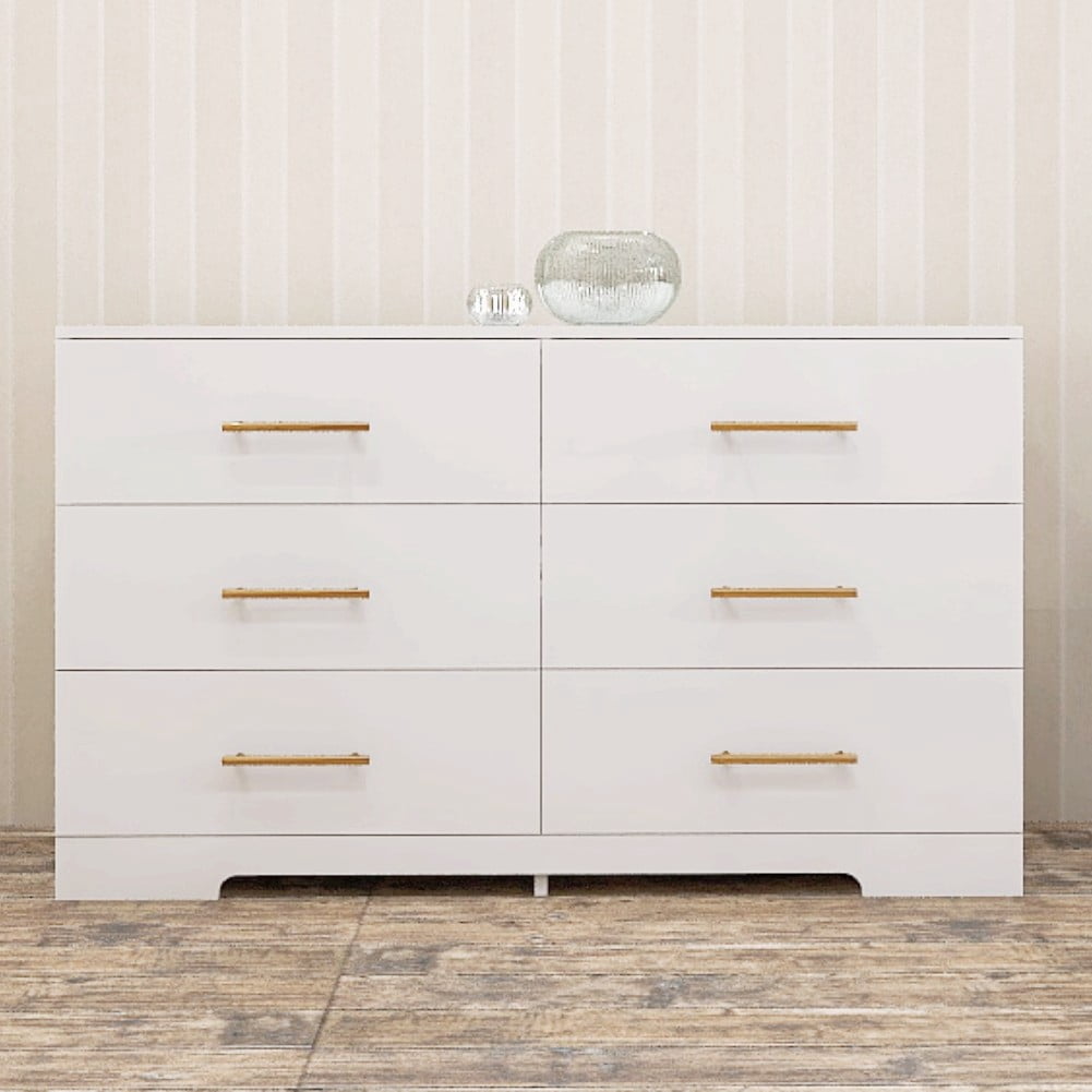 6 Drawer Dresser, Modern Dresser for Bedroom with Spacious Countertop, Wood Storage Cabinet for Bedroom, Living Room, Entryway,White