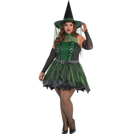 Spell Caster Black & Green Witch Halloween Costume for Women, Plus Size