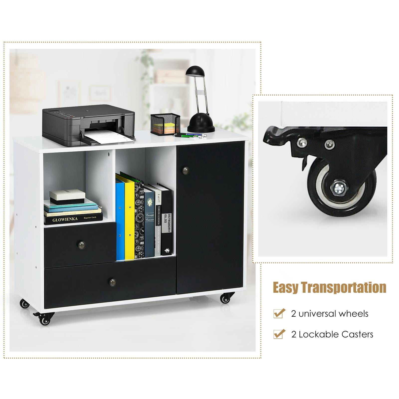 Giantex Mobile Lateral File Cabinet, Rolling Storage Office Printer Stand w/Lockable Wheels, Adjustable Shelves