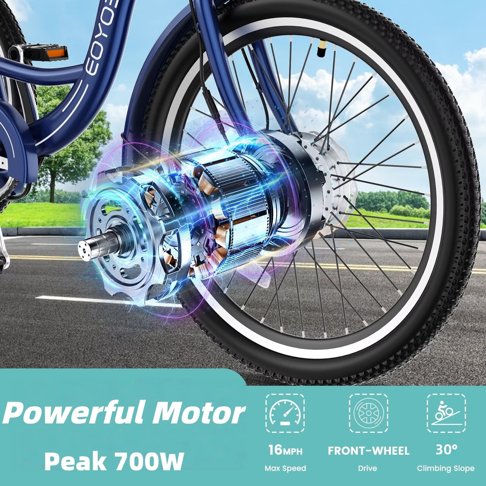 MOONCOOL 24"/26" Adult Electric Tricycle W/ Chain lock, Peak 700W 36V 10.4AH, 7 Speeds Step Through Electric Trike Motorized Three Wheel Electric Bikes w/ Large Basket for Women Men