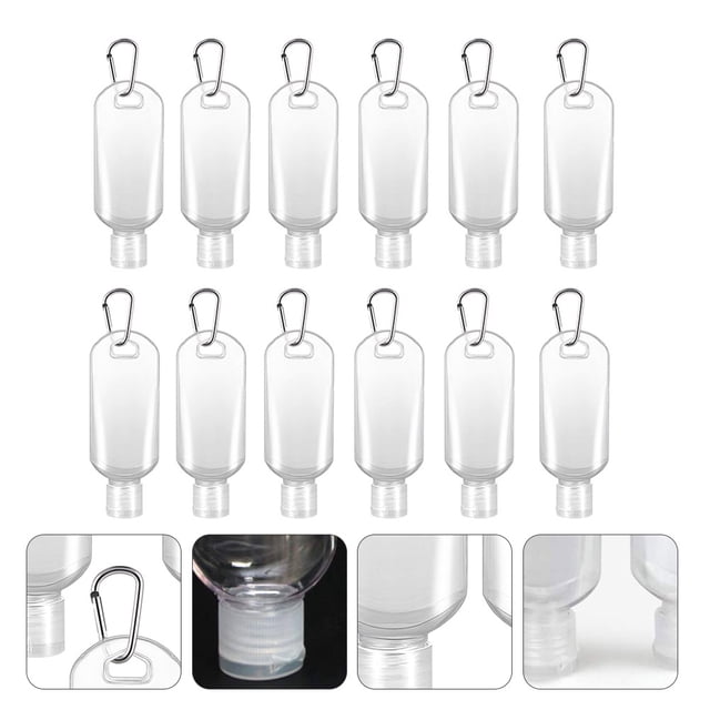 Houderco 12Ud Transparentes Para Viaje Con Gancho Recargables Para Shampoo Y Crema Corporales