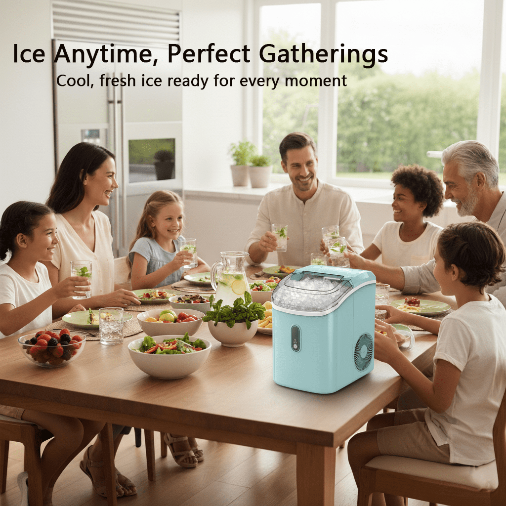 Philergo Nugget Ice Maker Countertop, 35lbs/Per Day, Self-Cleaning Sonic Ice Maker with Ice Scoop and Basket, Portable Chewable Pellet Ice for Home/Party/RV/Camping, Stainless Steels,Green