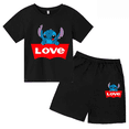 thumbnail image 3 of Conjunto de dos piezas de camiseta y pantalones cortos de Disney Stitch para niños de verano 2024, conjunto de pantalones cortos de manga corta informales a la moda para niños y niñas, ropa para niños, 3 of 5
