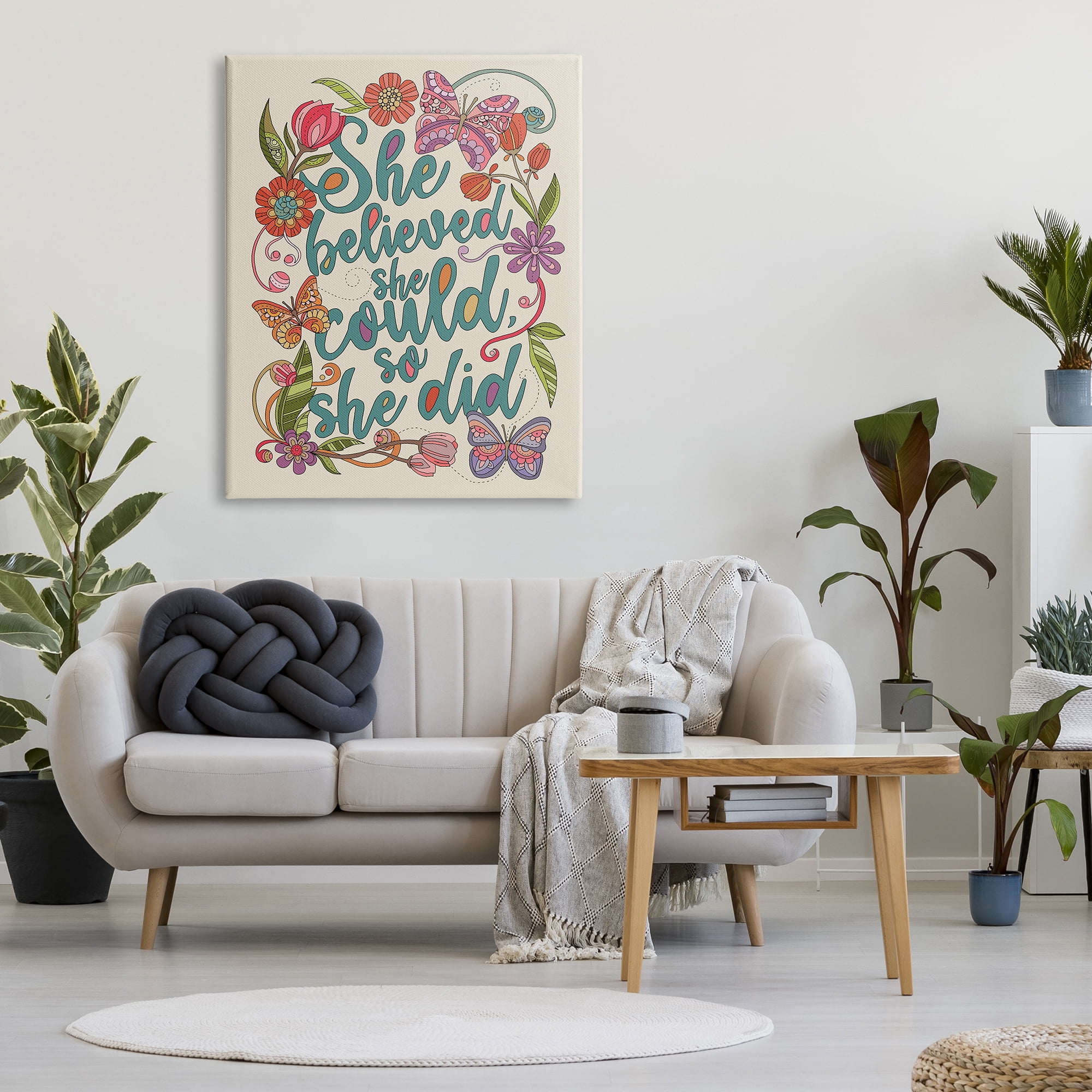Stupell Industries She Believed Girl Power Motivational Patterned Floral Butterflies Graphic Art Gallery Wrapped Canvas Print Wall Art, Design by Valentina Harper