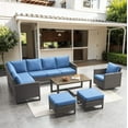 thumbnail image 2 of PARKWELL 7 Pieces Outdoor Furniture Seating Group,Wicker Cushioned Sectional Conversation Sofa Set Swivel Glider Ottoman,Navy, 2 of 13