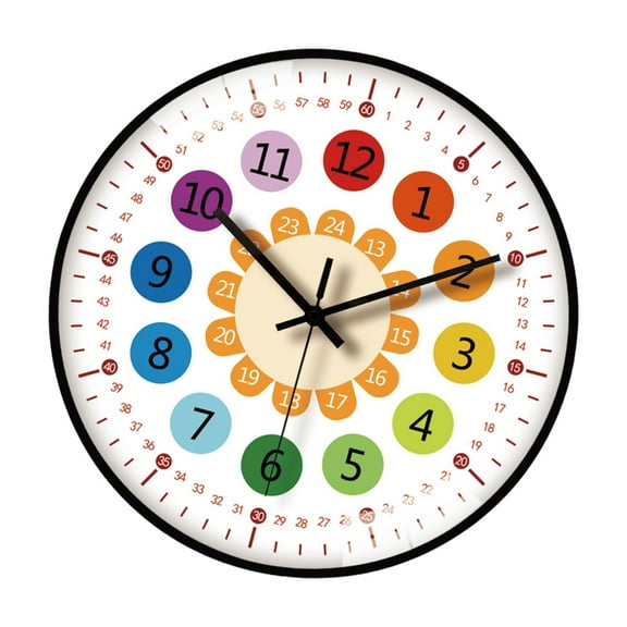 AOOOWER 8Inch Cartoon Wall Clock For Kids Early Education Telling Time Teaching Clock With Easy To Read Number Time Management
