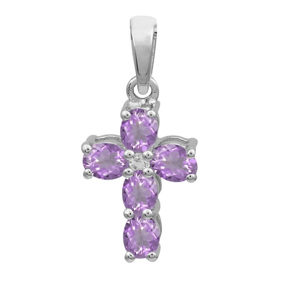 5X3mm Oval Pink Amethyst 925 Sterling Silver Women Religious Christian Cross Pendant Jewelry