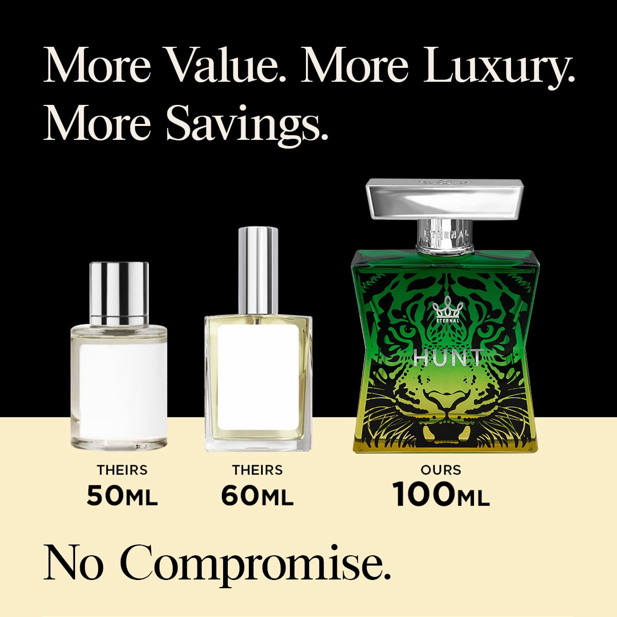 Eternal Fragrance HUNT, Spicy Vanilla, Warm Woody Amber Eau de Parfum, Inspired by Male Elixir Cologne for Men, 3.4 oz (100ml) Spray