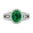 thumbnail image 2 of 2.78ct oval cut green emerald 18k white gold halo Bridal Wedding Engagement Promise Anniversary Ring for Women size 5.75, 2 of 7