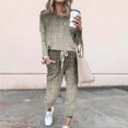 thumbnail image 2 of DeHolifer Women's Two Piece Tracksuit Strip Print Crewneck Long Sleeve Pullover Long Sweatpants Sport Outfits Sets Brown 4XL, 2 of 5