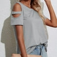 thumbnail image 5 of Cold Shoulder Round Neck Tops for Women Short Sleeve 2025 Summer Trendy Casual T-Shirts Solid Pullover Blouses Gray,M, 5 of 6