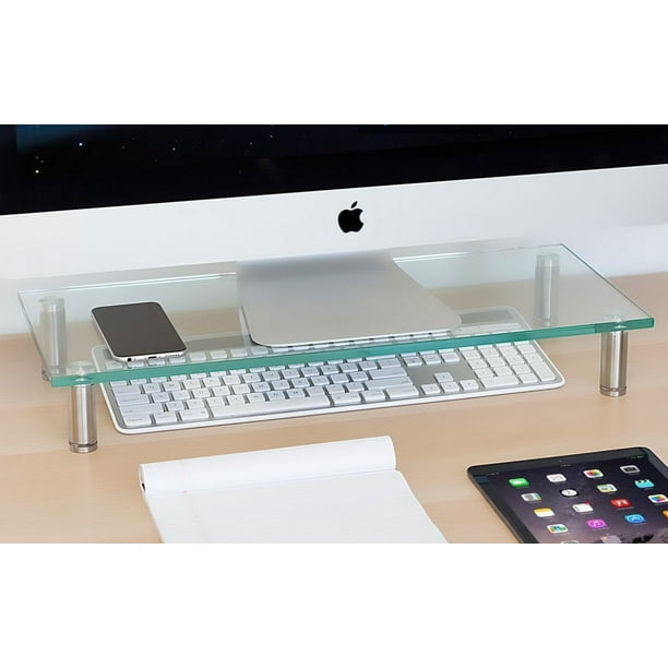 MountIt! Computer Monitor Riser Glass Stand, Desk Organizer, 66 Lb