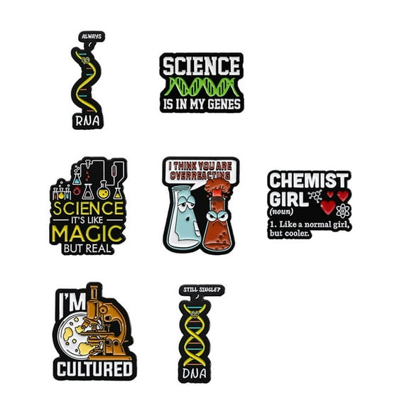 7 Pcs Chemistry Bioscience Series Enamel Pins Chemicals Structure Lapel Pin Creative Enamel Brooches Metal Badge Brooch