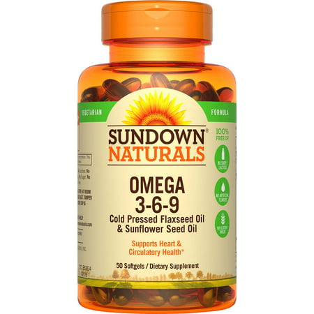 Sundown Naturals Omega 3-6-9 Cold Pressed Flaxseed & Sunflower Seed Oil Softgels, 50