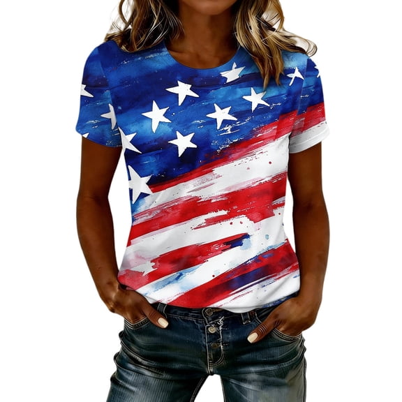 QASIEATN Women's 250Th Anniversary Print Crew Neck T Shirt 250Th Anniversary Tshirt Patriotic Tee Summer 4th of July Tops