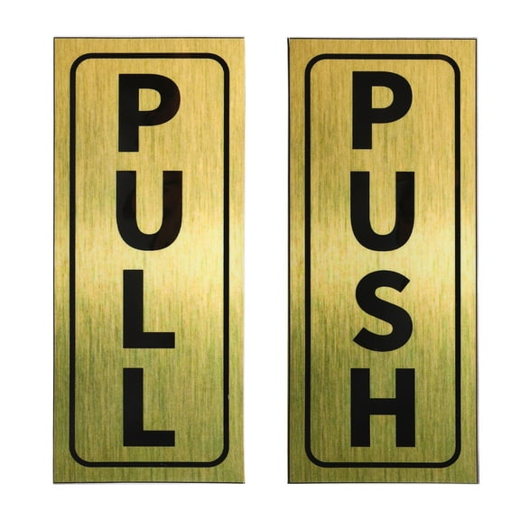 Uxcell Push Pull Door Sign 2"x5" Adhesive Vertical Pull Push Sticker Golden 1 Set