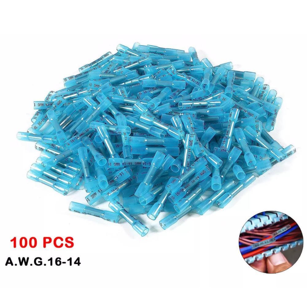 200PCS Waterproof Heat Shrink Butt Wire Splice Crimp Connector Terminal 22-14AWG