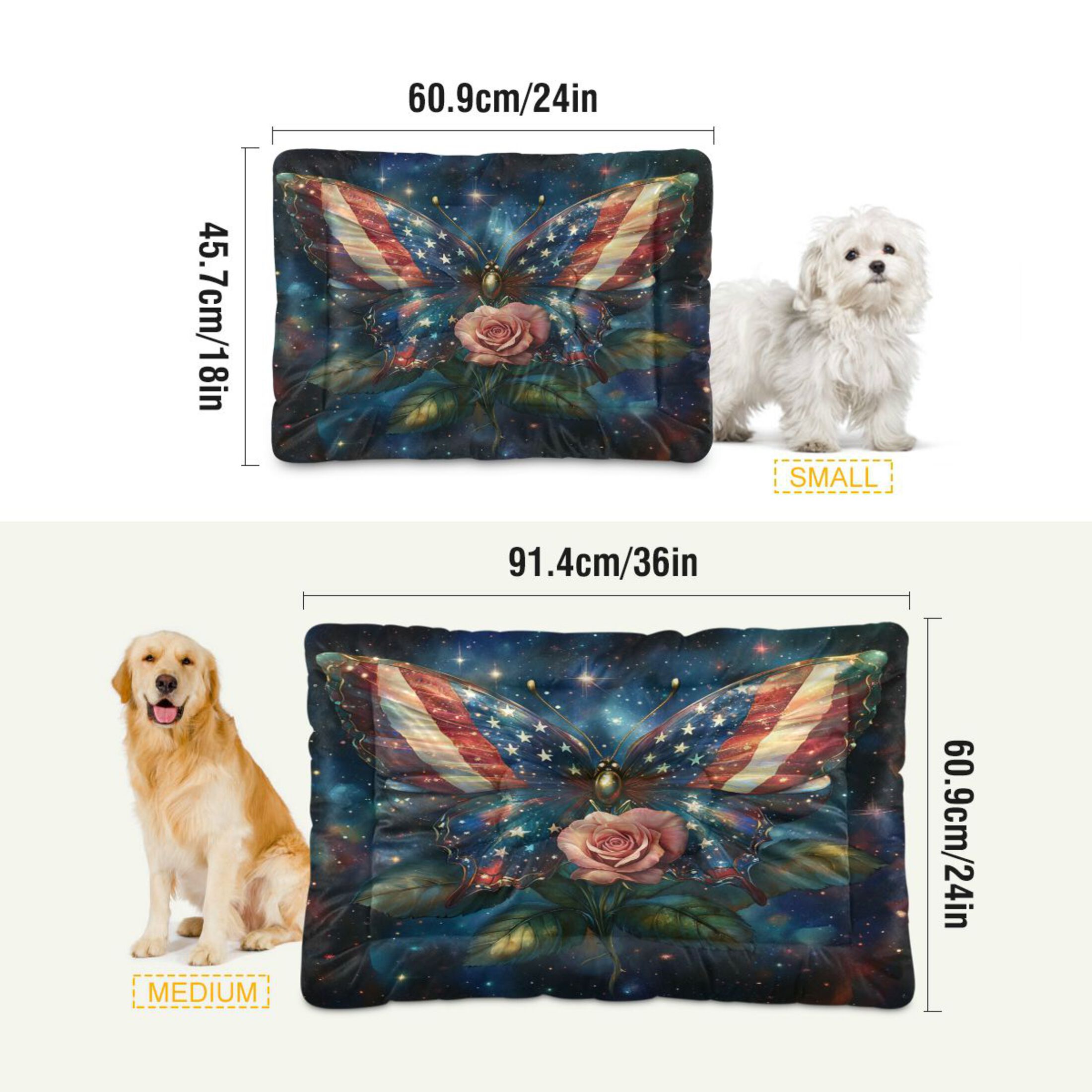 Qxltty American Flag Butterfly Ped Pad Wear-resistant and Hard to Bite Through Sleeping Pad for Small Medium Large Dogs Winter Pet Bed 36×24in