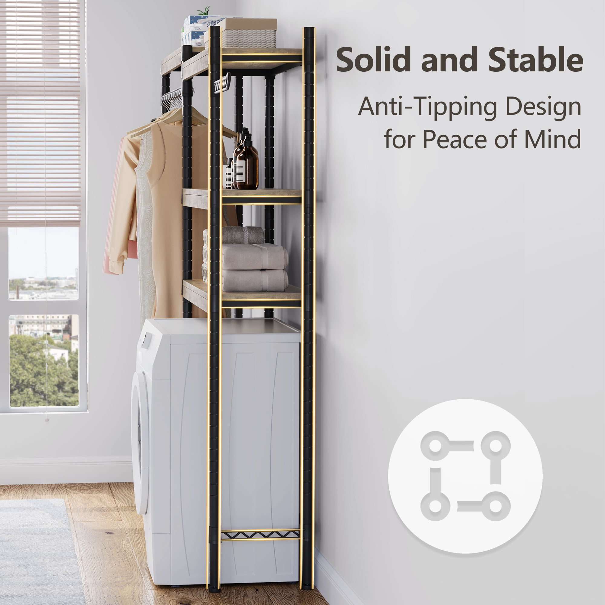 WhizMax 5-Tier Wood Freestanding Shelving Unit for Washing