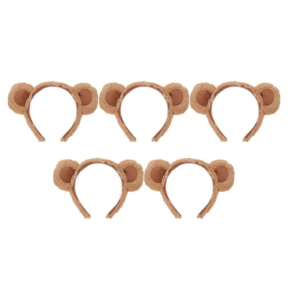 LOLIPPYY 5Pcs Light Brown Plush Bear Ears Headband Soft Cute Animal Ear Hair Accessories