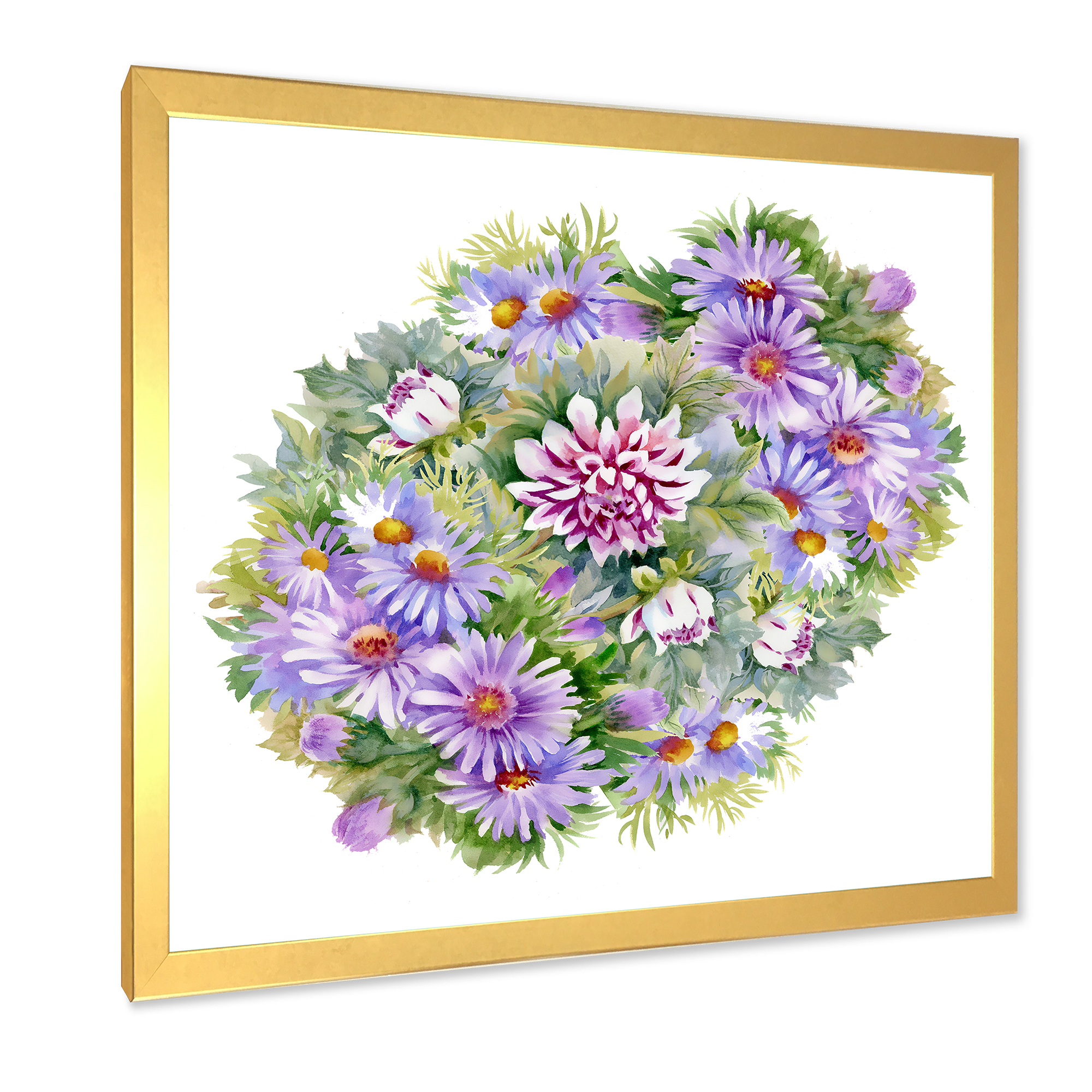 Designart 'Bouquet With Daisies and Purple Chrysanthemums' Traditional Framed Art Print