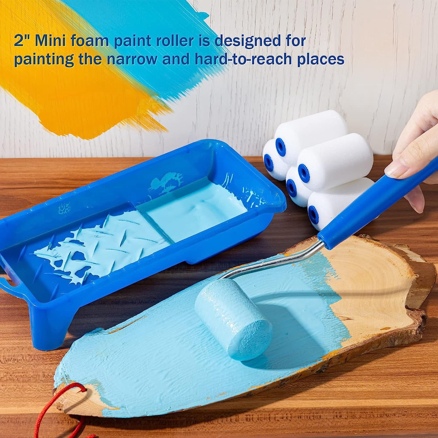 Paint Roller Kit, 25 Pack, 2 Inch Foam Paint Roller, Small Paint Rollers, Paint Roller Tray Liners, Sponge Brush with Plastic Sheeting, Mini Rollers for Painting Furniture