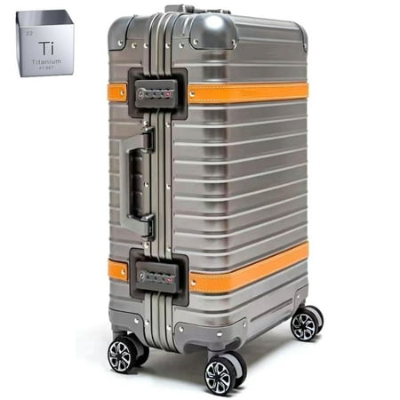 Titanium Carry On Luggage Airline Approved 20 Inch Suitcases with Wheels Luxury Metal Spinner Wheels Titan Metal Hard Shell with TSA Lock
