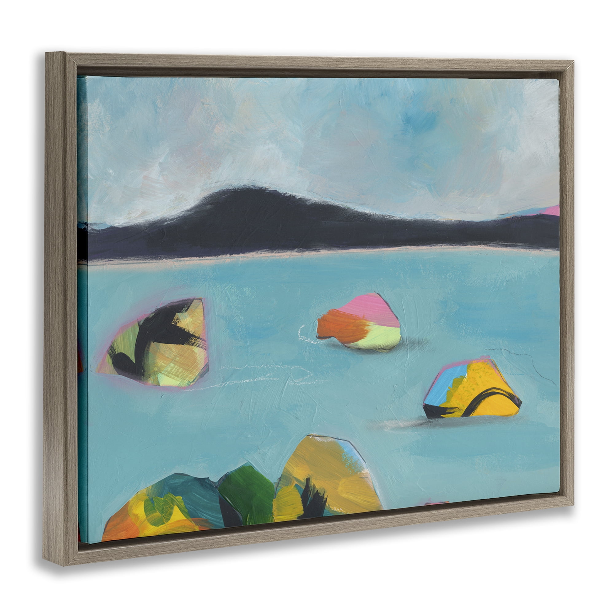 Stupell Industries Abstract Sea Buoys Landscape & Nature Painting Brown Floater Framed Canvas Art Print Wall Art, 31 x 25
