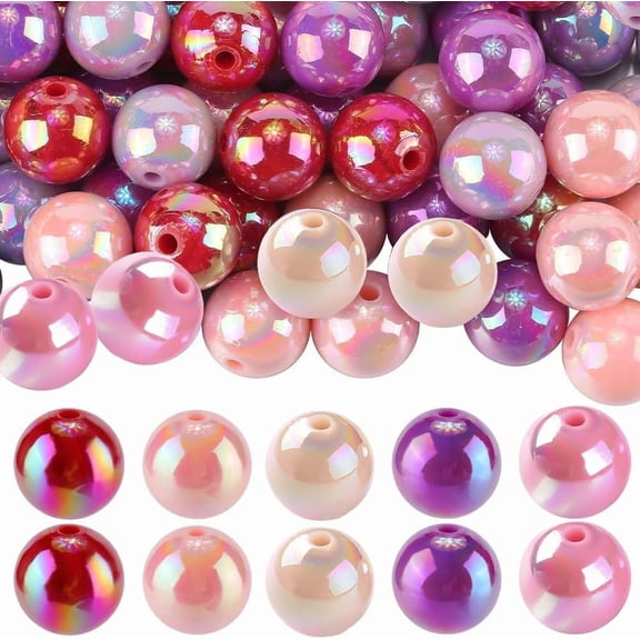 100Pcs 5 Colors 16mm Round Beads Acrylic Ball Beads Mothers Day Colorful Spring AB Color Chunky Bubblegum Opaque Smooth Loose Spacer Bead for Jewelry Making Bracelets Necklaces DIY Crafts Multi-color