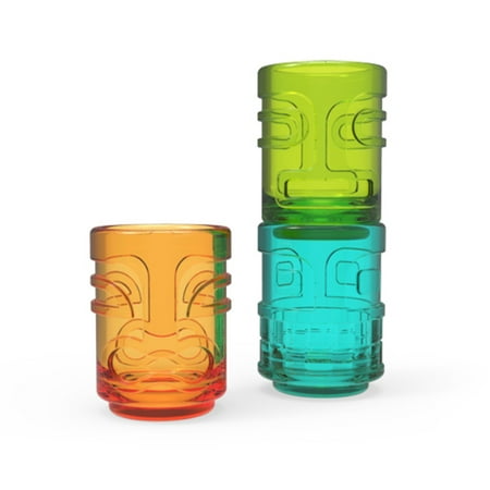 

True Zoo Tiki Shot Glasses Stackable Shot Glass Set Dishwasher Safe Colored Glass Holds 2 Ounces Multicolor Set of 3