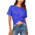 thumbnail image 7 of cocolona Womens Crop Tops Summer Casual Crew Neck Short Sleeve Shirts Fashion Solid Color Loose Blouses Basic Tees, 7 of 7
